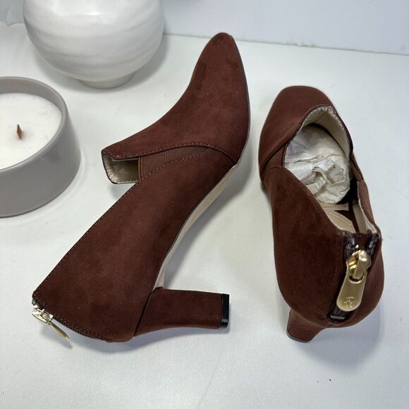 New Adrienne Vittadini Lava Suede Bootie Hazelnut Brown Women 8.5M NWOB Zip Heel - Picture 7 of 9